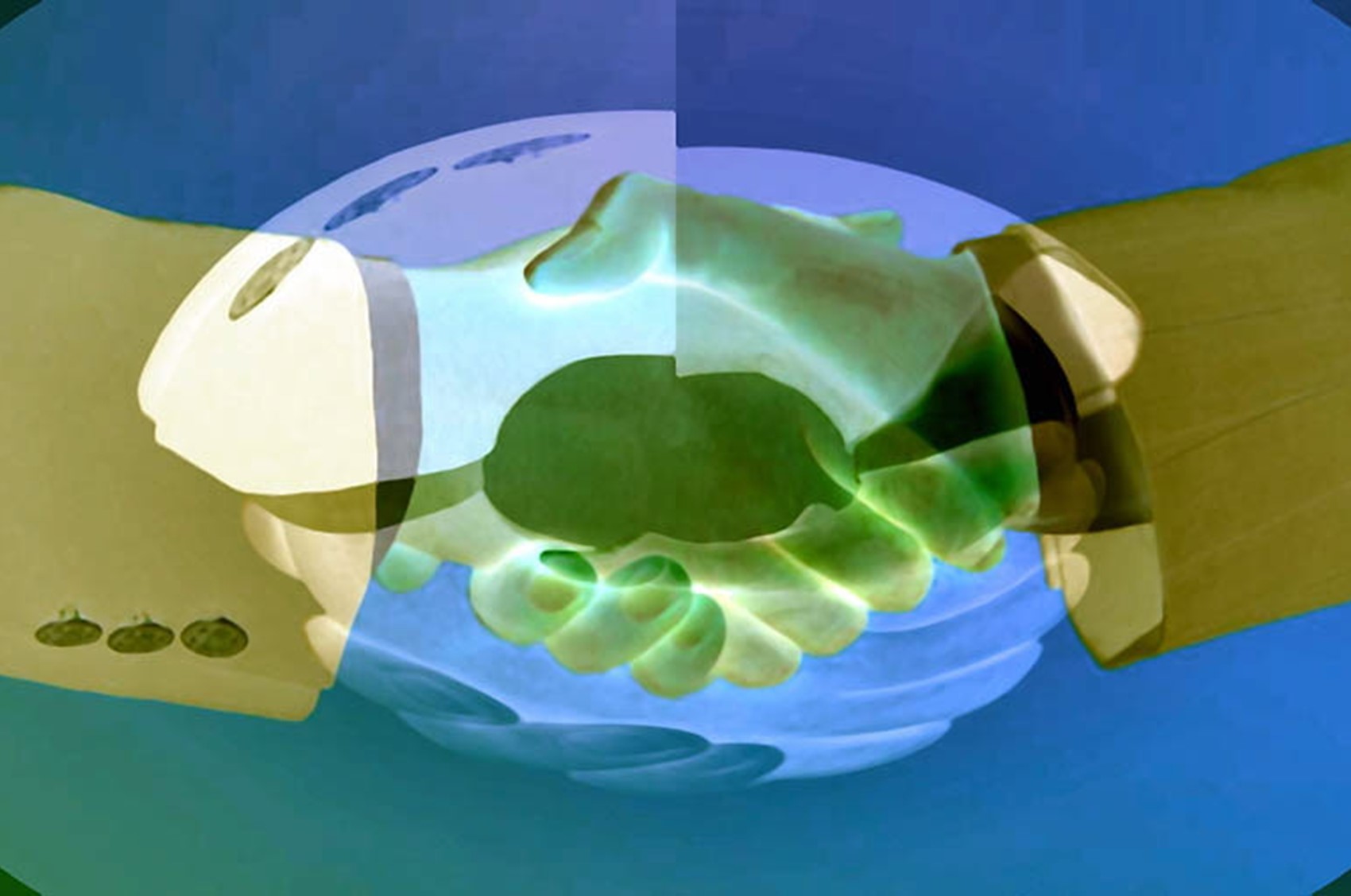 Blue And Green Handshake